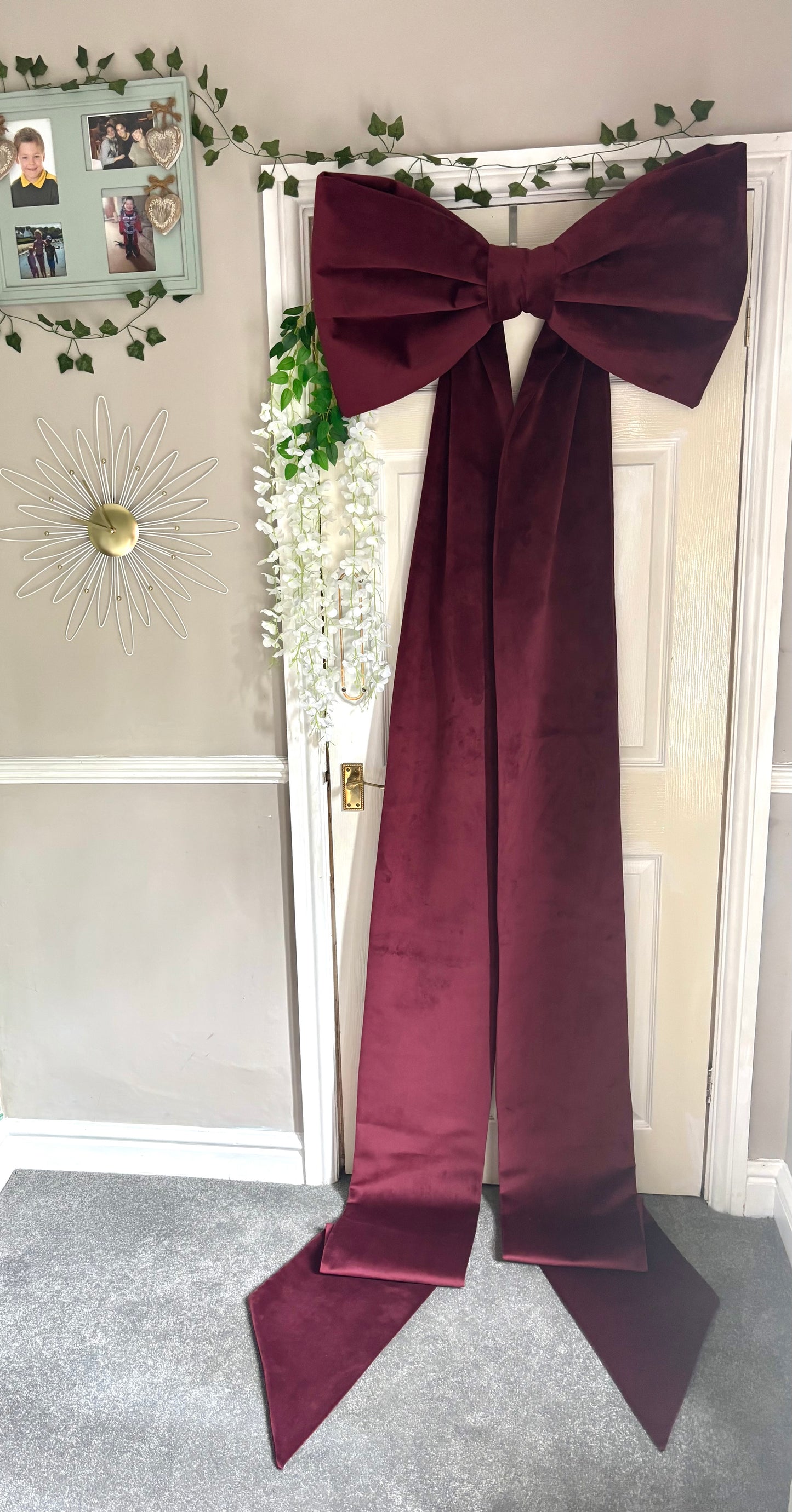 Custom Burgundy Velvet Christmas Bow – Handmade Tree Topper & Wall Décor