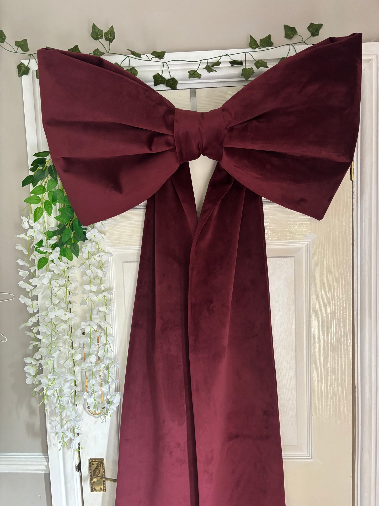 Custom Burgundy Velvet Christmas Bow – Handmade Tree Topper & Wall Décor
