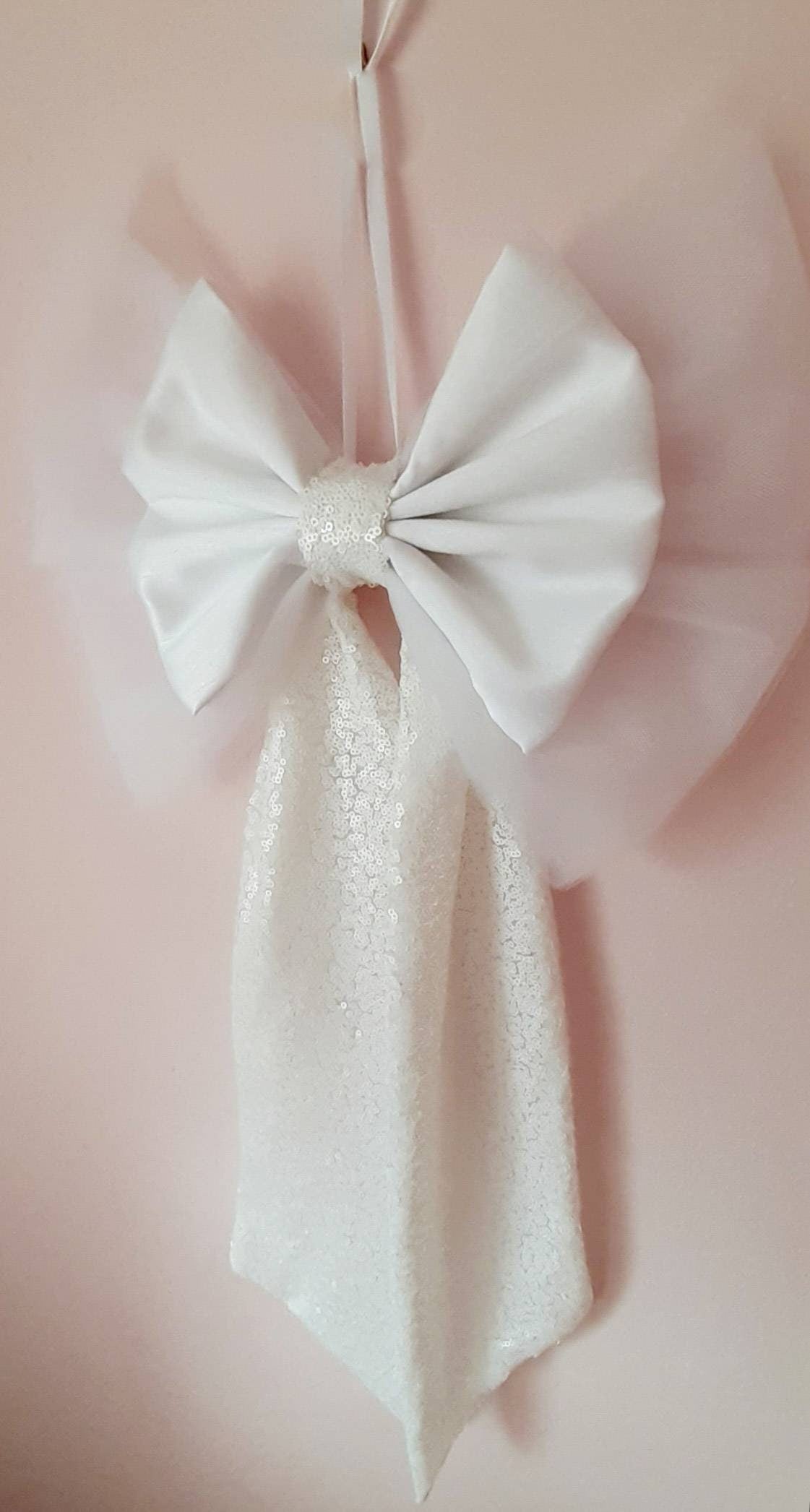 Large White Sequinned Christmas Bow