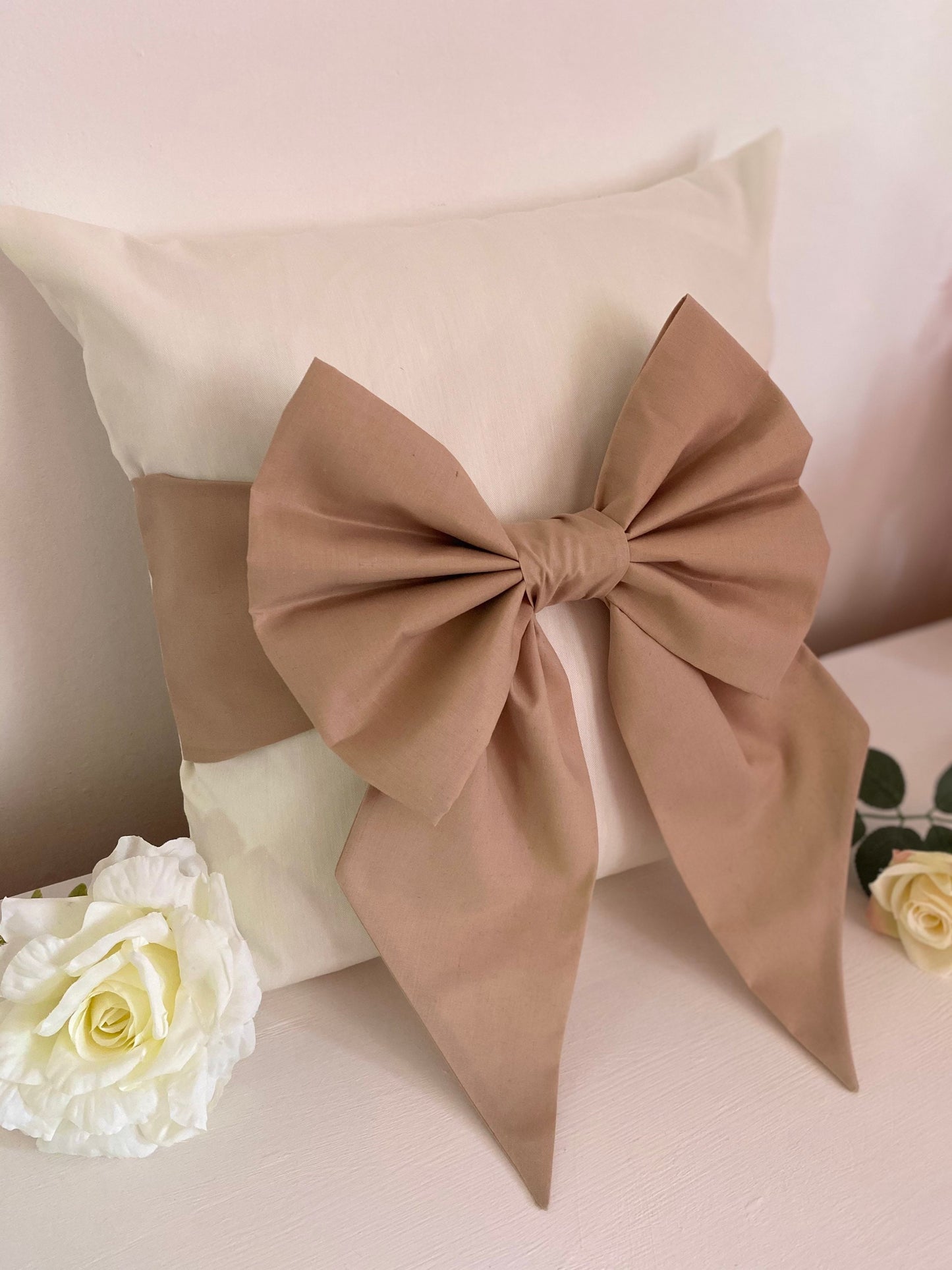 Beige Cotton Bow Cushion