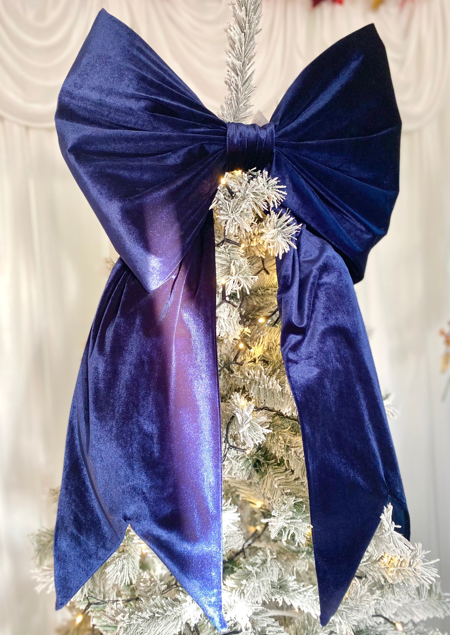 Blue Velvet Christmas Bow – Handmade Tree Topper, Wreath & Wall Décor, Oversized Holiday Decoration