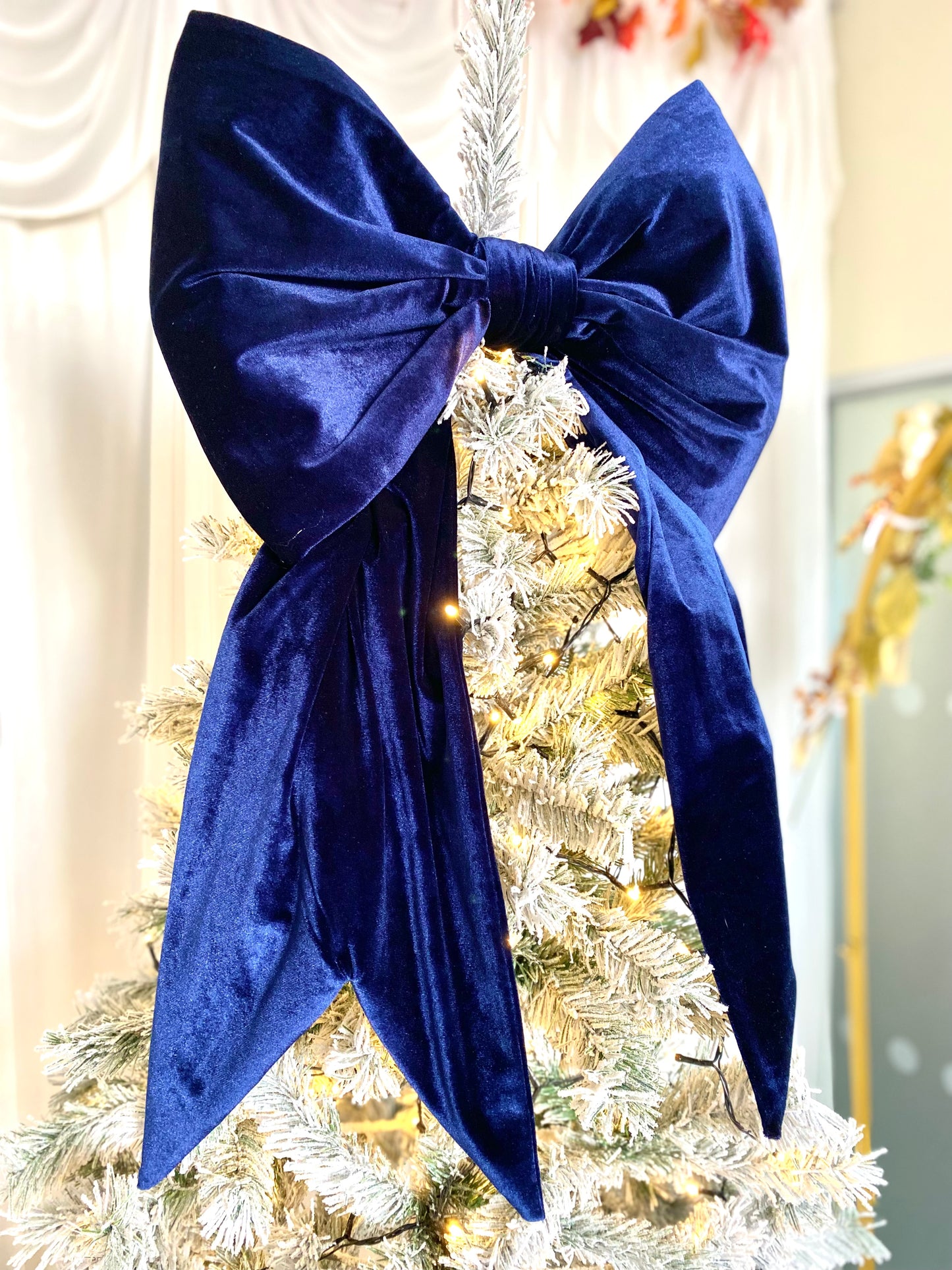 Blue Velvet Christmas Bow – Handmade Tree Topper, Wreath & Wall Décor, Oversized Holiday Decoration