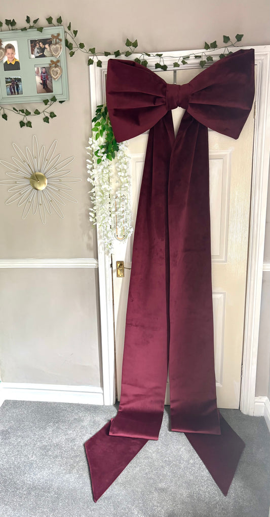 Custom Burgundy Velvet Christmas Bow – Handmade Tree Topper & Wall Décor