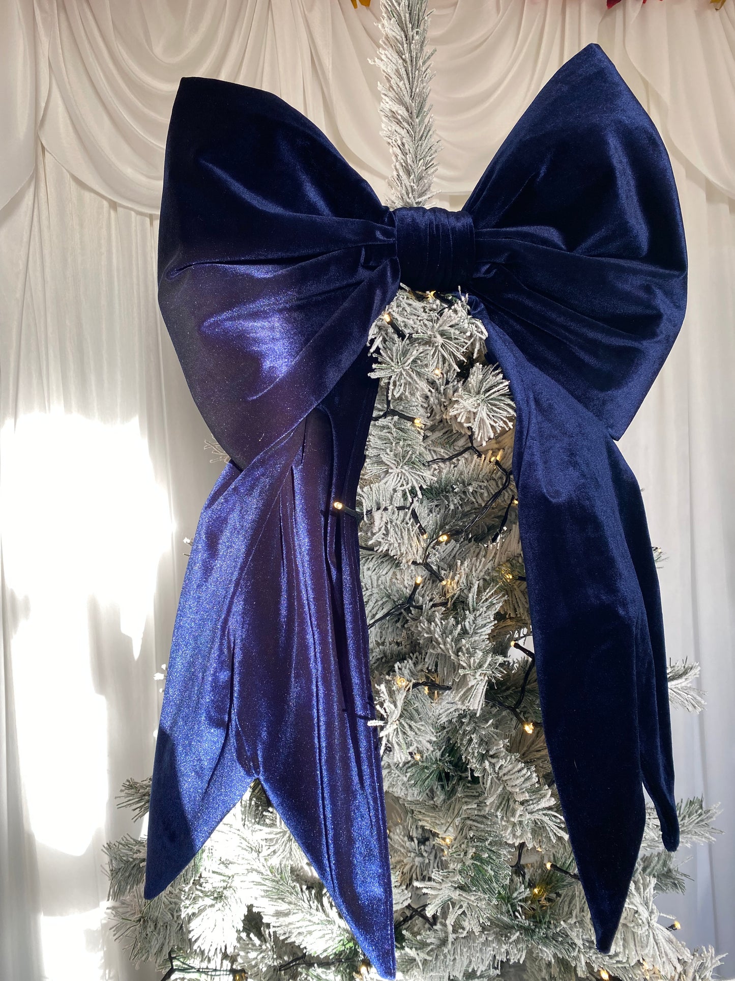 Blue Velvet Christmas Bow – Handmade Tree Topper, Wreath & Wall Décor, Oversized Holiday Decoration