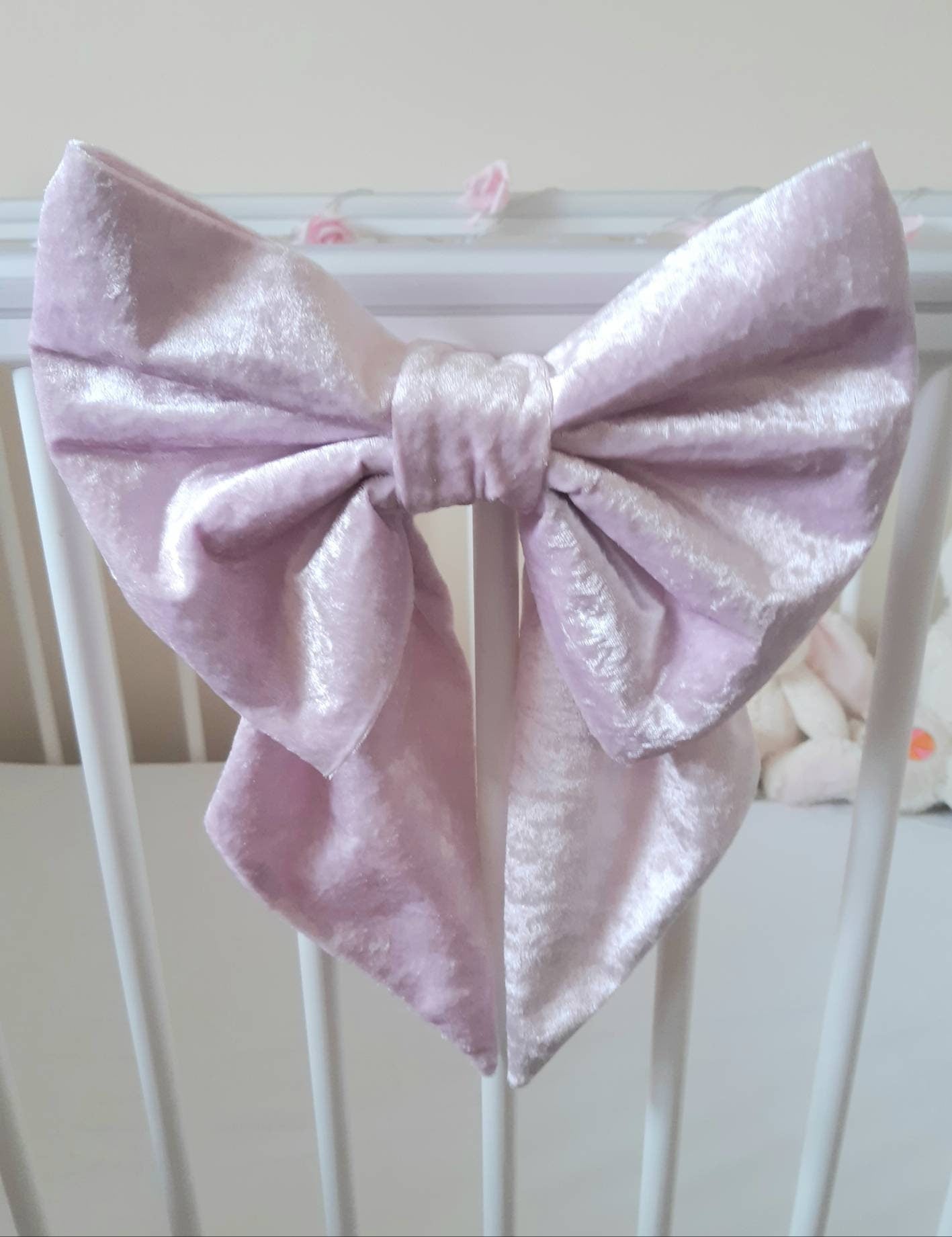 Crushed Velvet Cot Bow/ Curtain Tie Back x 1 Available in Pink, White, Silver or Blue