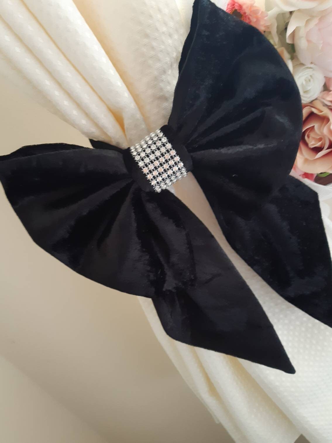 Diamante Bow Curtain Tie Back Set