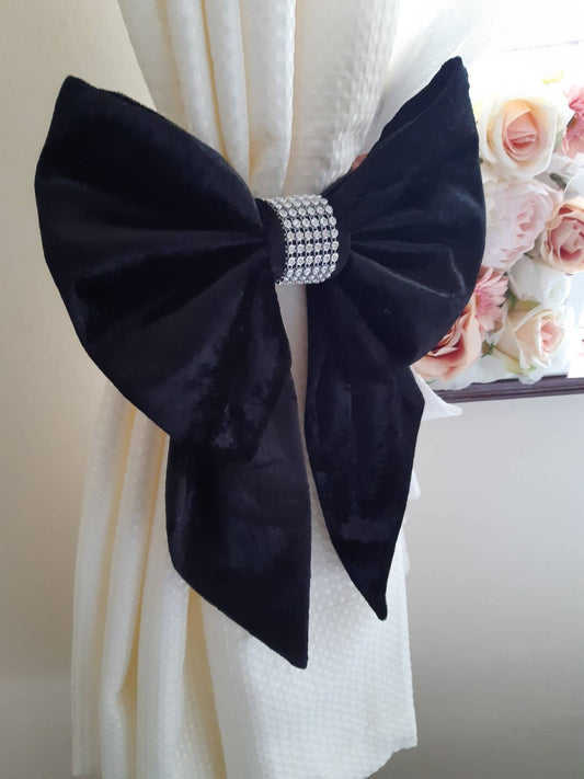 Diamante Bow Curtain Tie Back Set