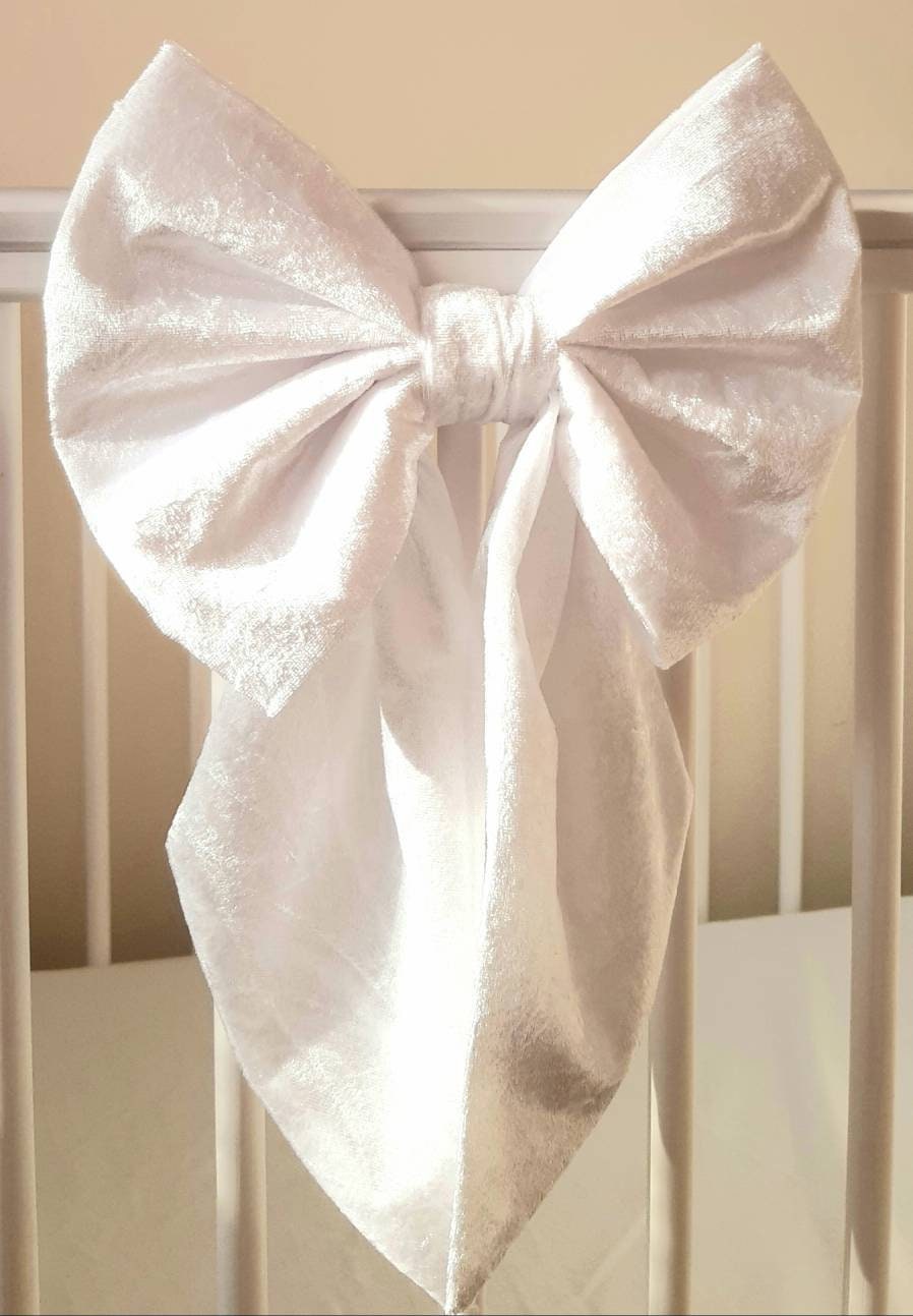 Crushed Velvet Cot Bow/ Curtain Tie Back x 1 Available in Pink, White, Silver or Blue