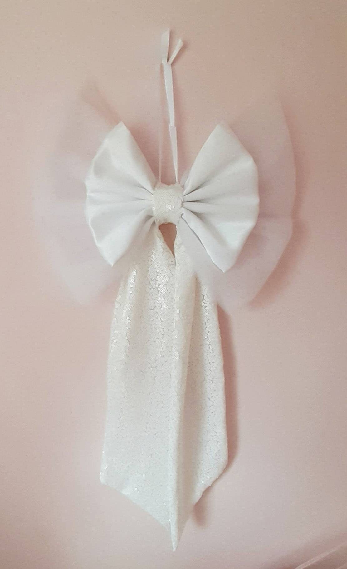 Large White Sequinned Christmas Bow
