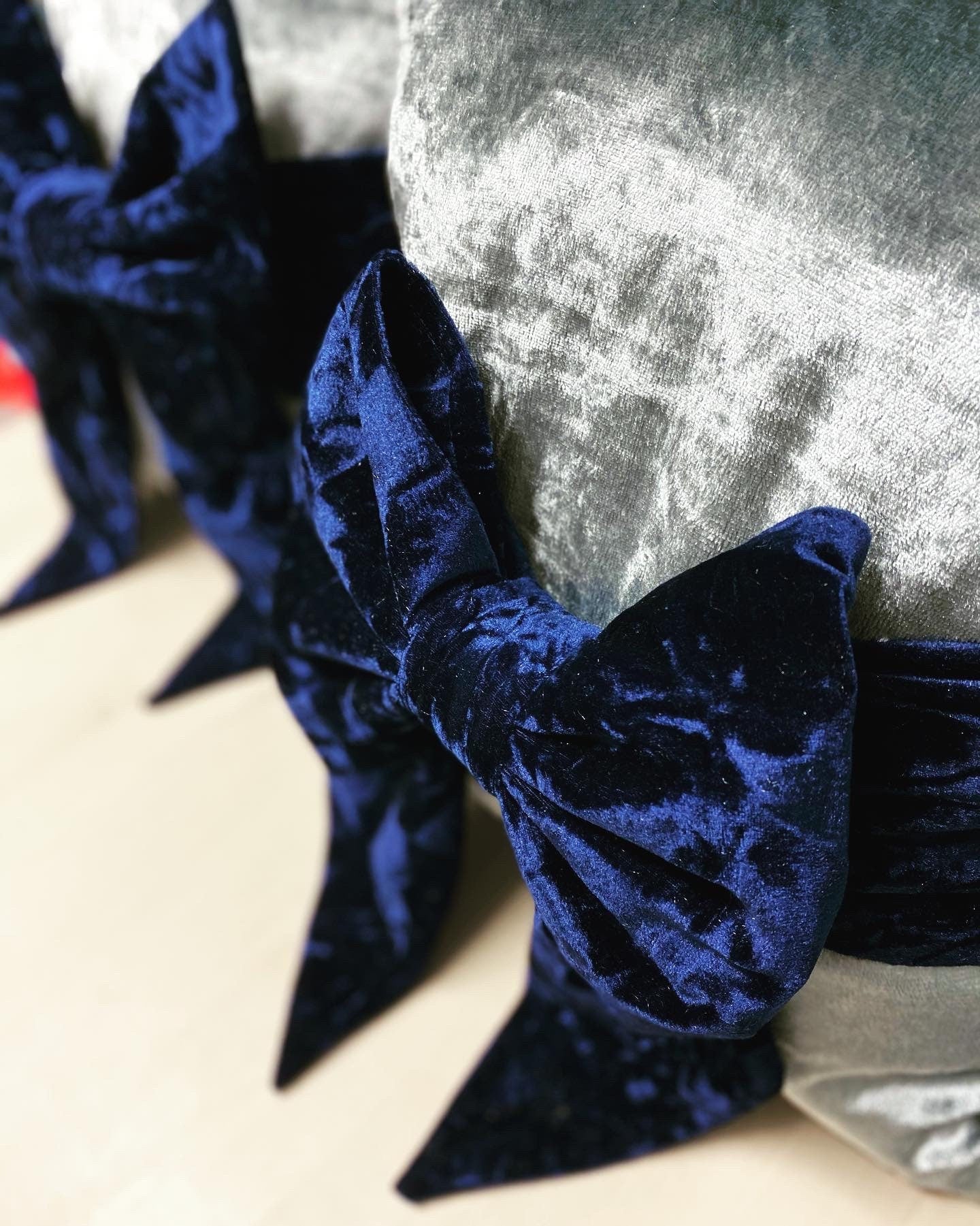 Silver and Navy Bow Cushion
