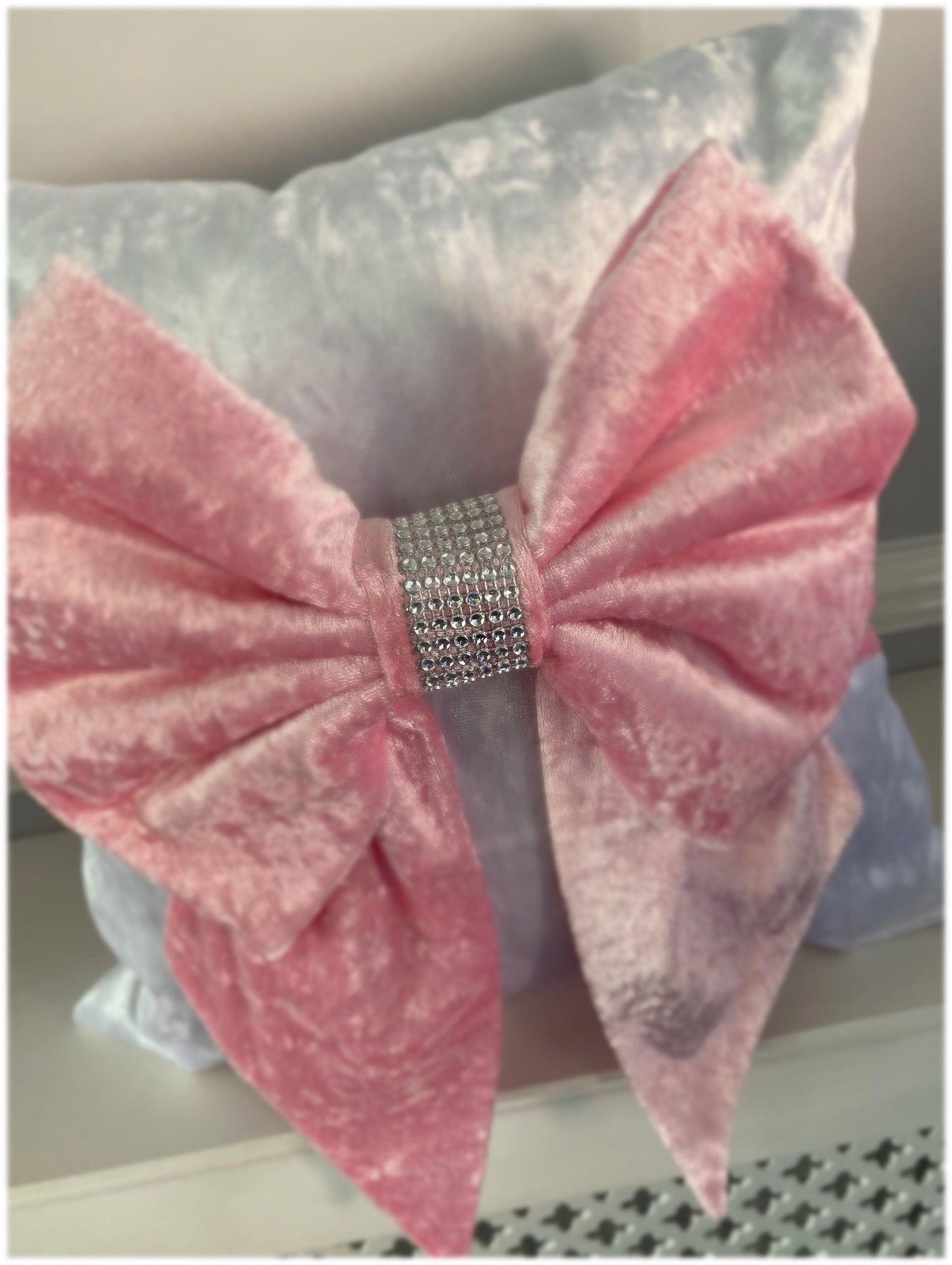 Velour Diamanté Bow Cushion