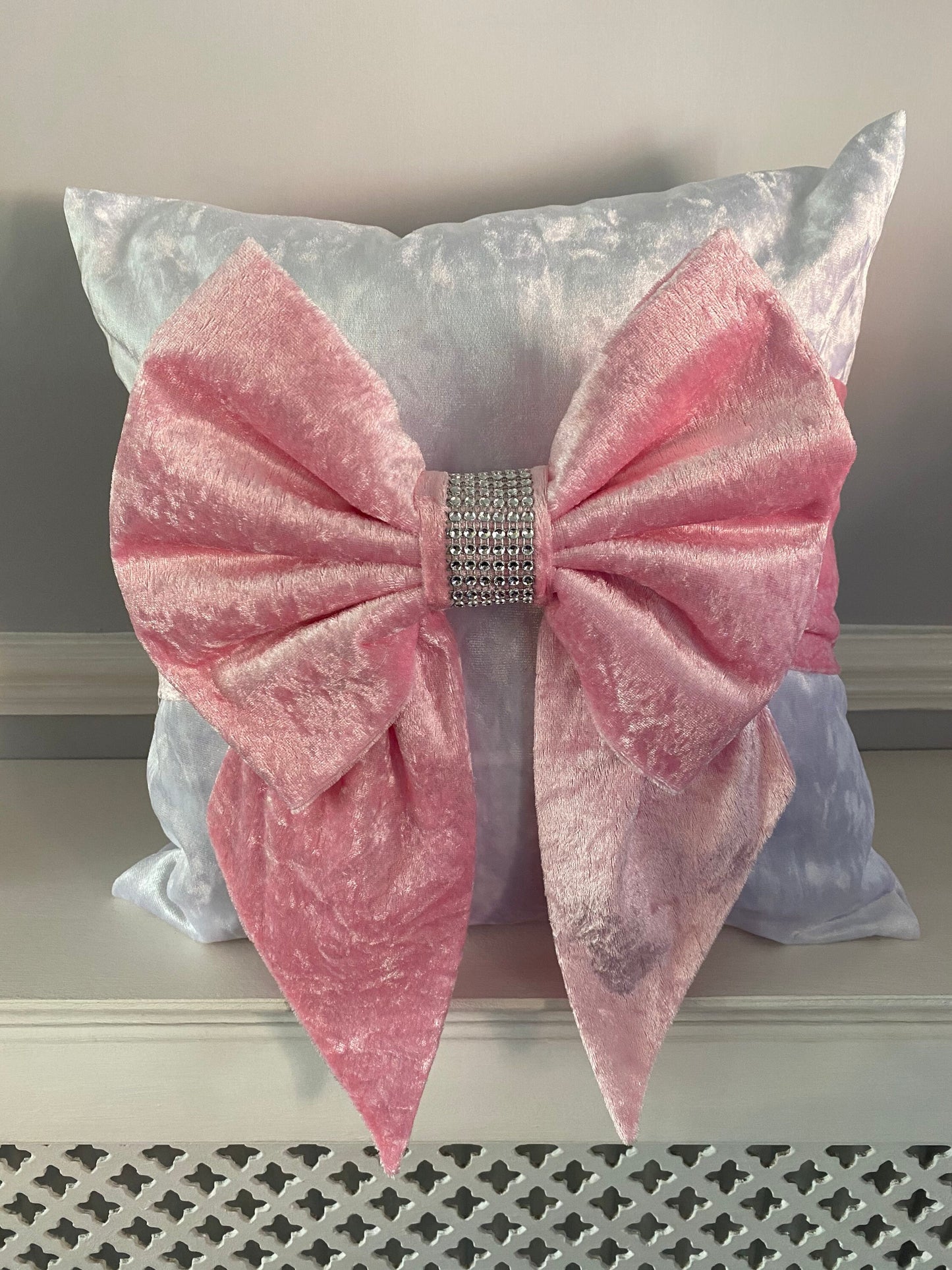 Velour Diamanté Bow Cushion