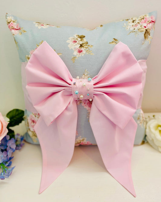 Floral Pearl Bow Cushion