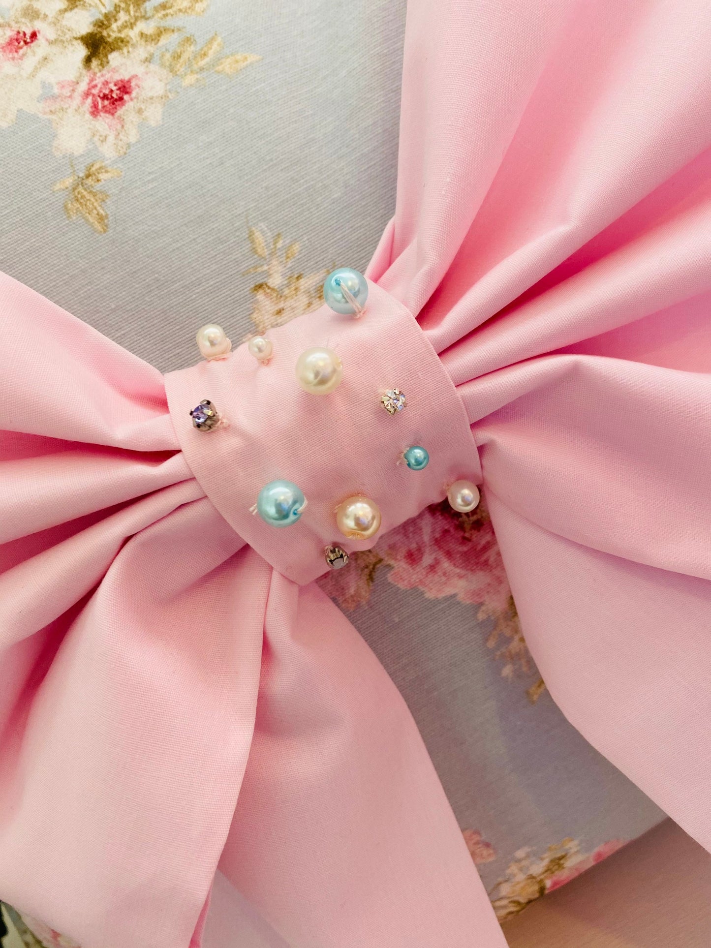 Floral Pearl Bow Cushion