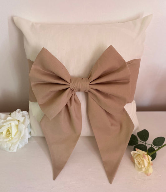 Beige Cotton Bow Cushion