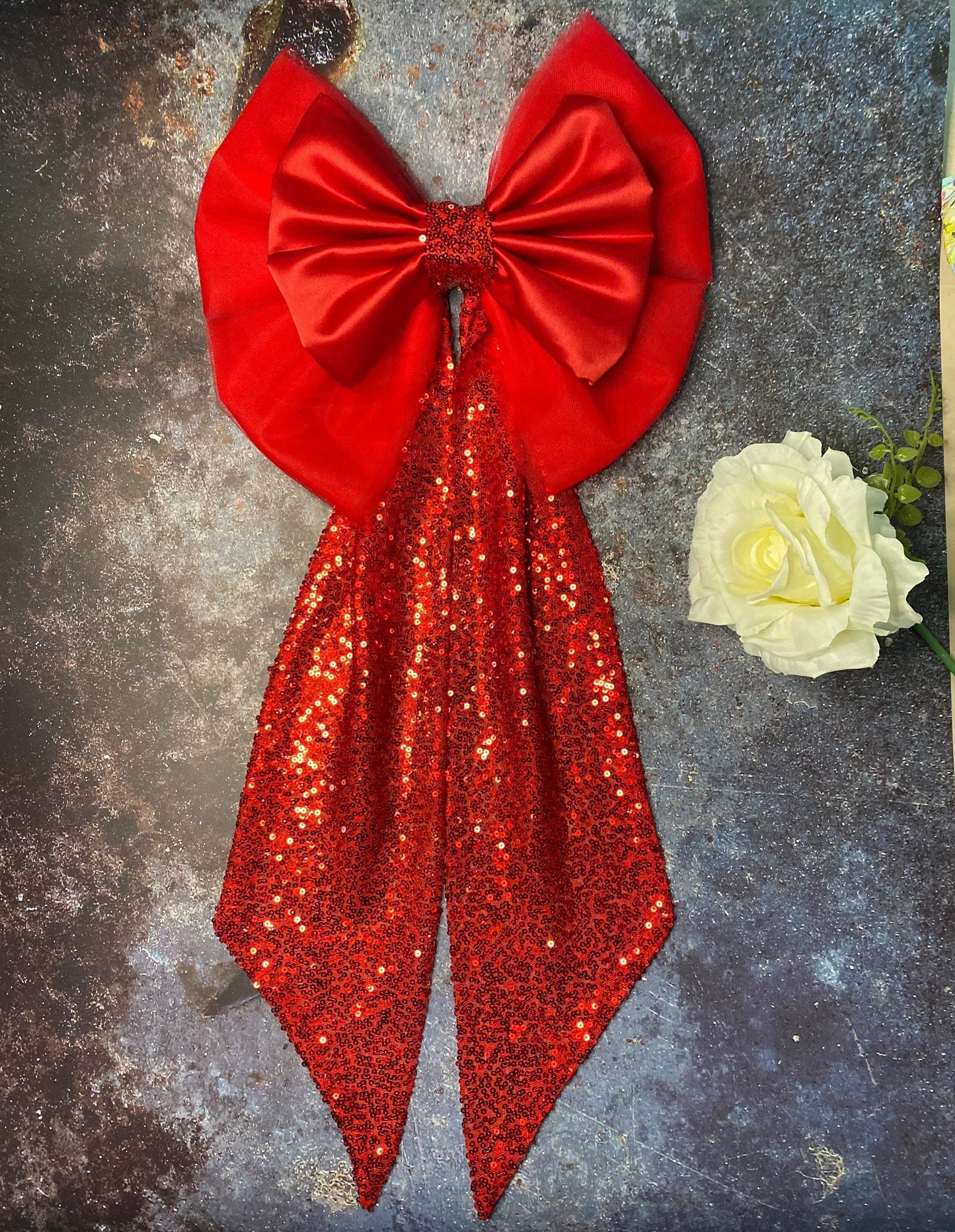 Large Red Sequinned Christmas Bow