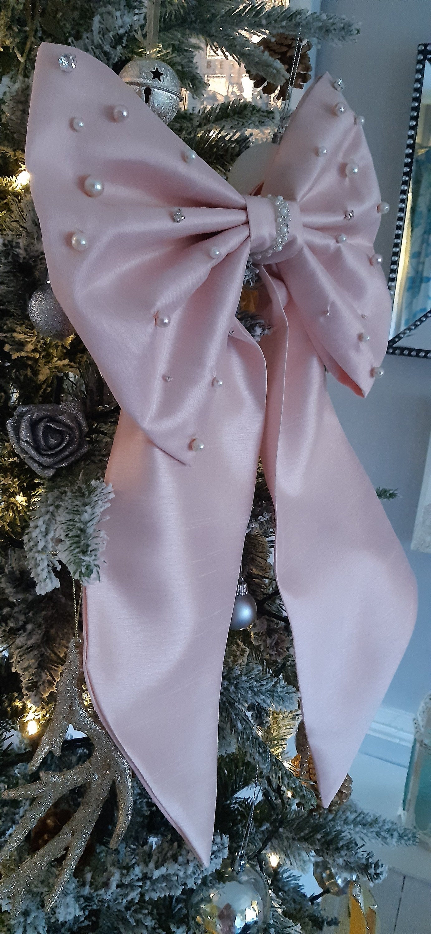 Satin and Pearl Christmas Bow