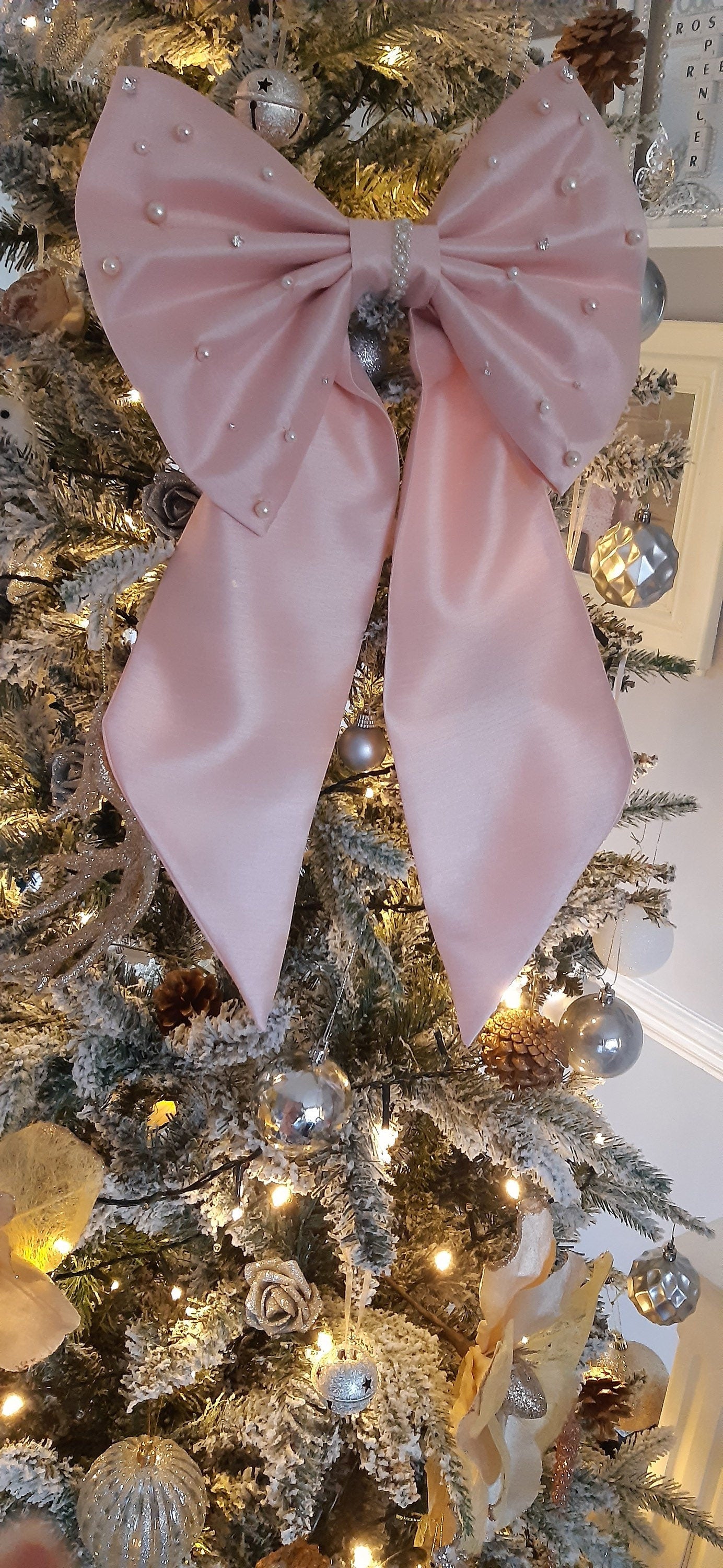 Satin and Pearl Christmas Bow