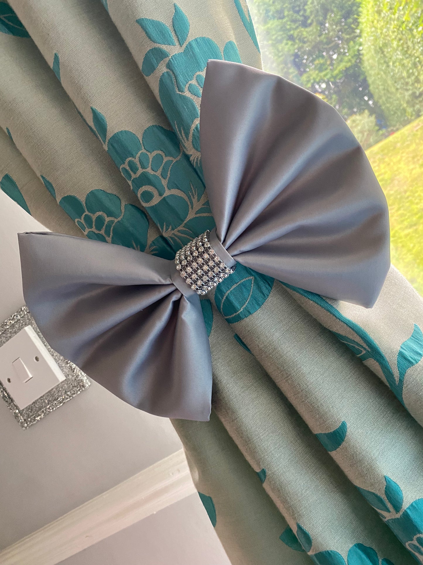 Satin Bow Curtain TieBack Set